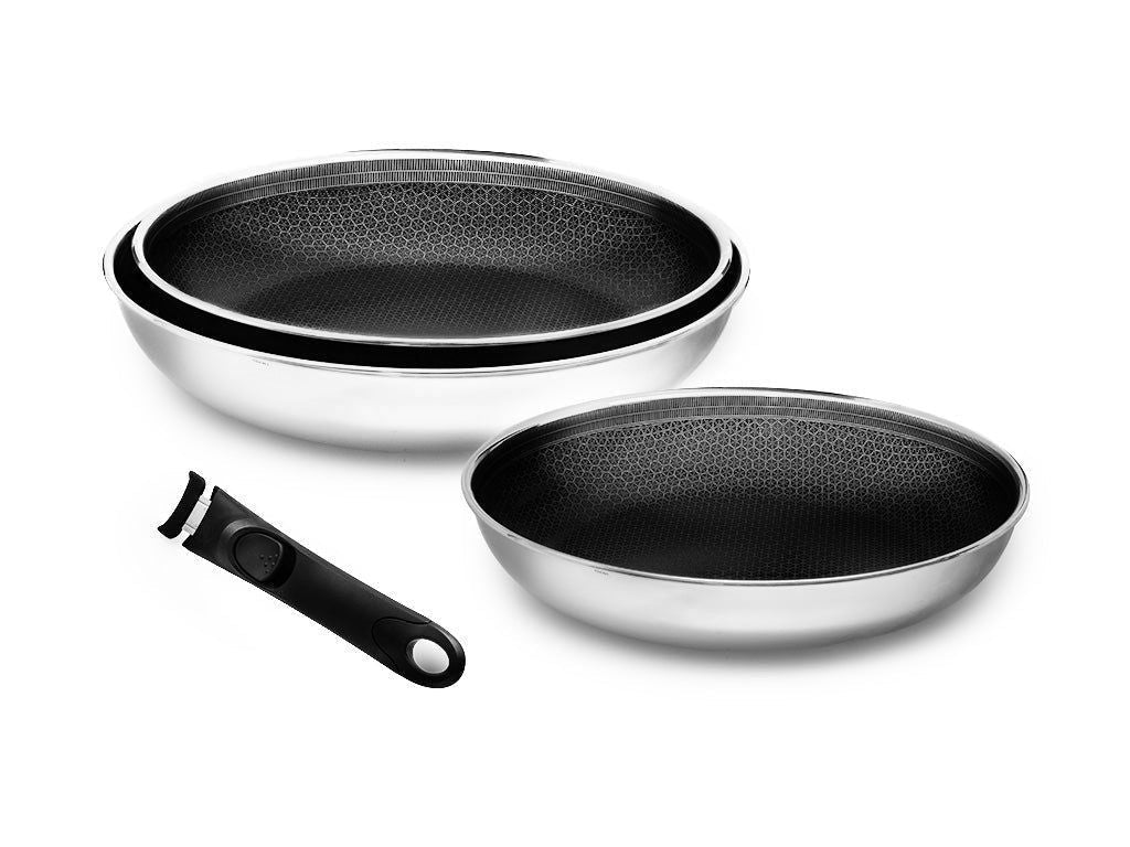 KOEKENPAN MET AFNEEMBARE HANDGREEP SET 3-DELEN - 1